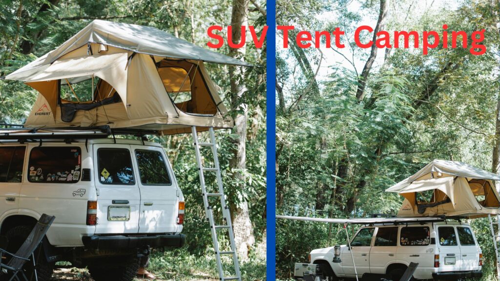An image of camping in SUV tent